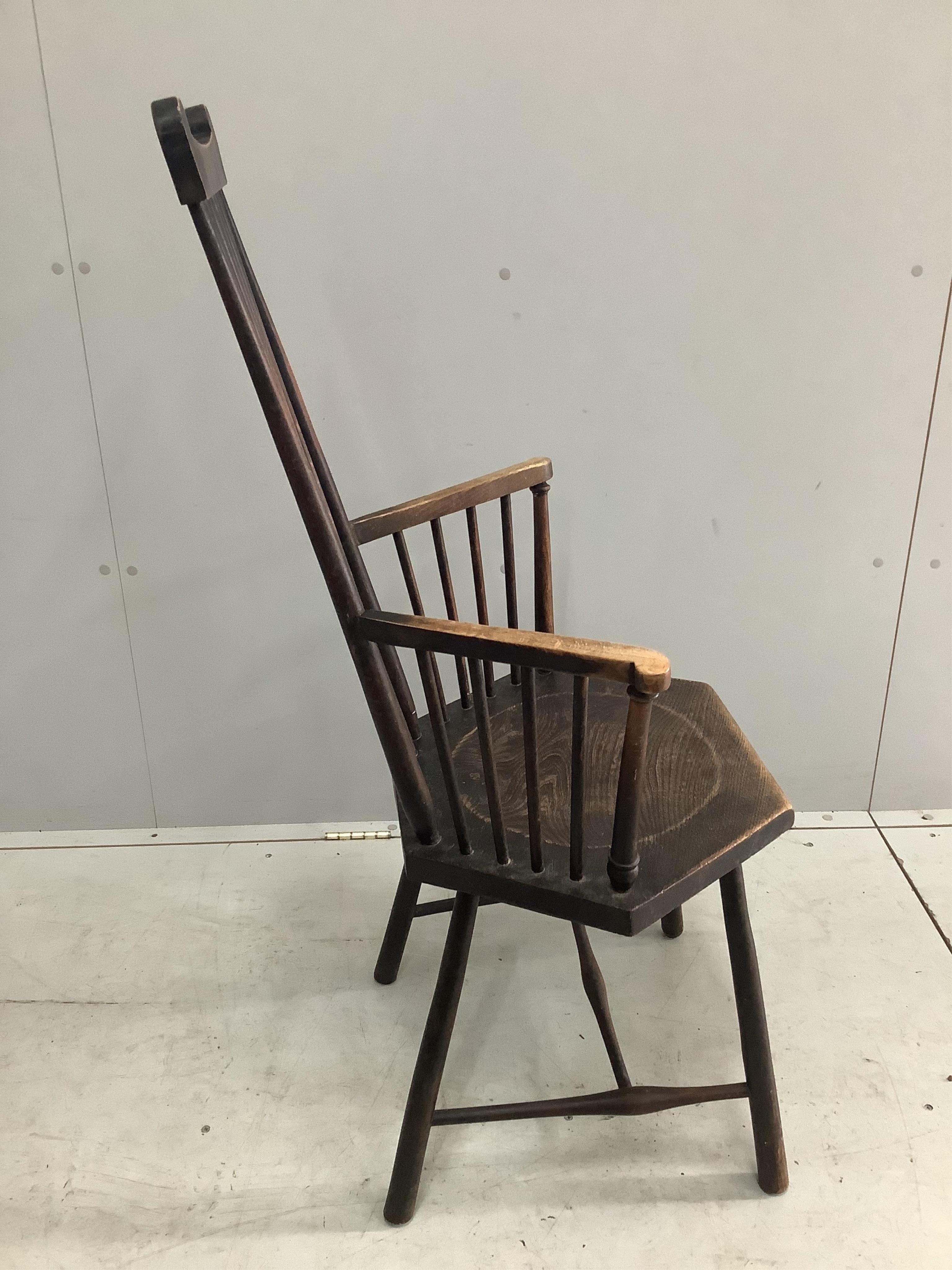 A late Victorian Arts & Crafts beech spindle back chair. Condition - poor